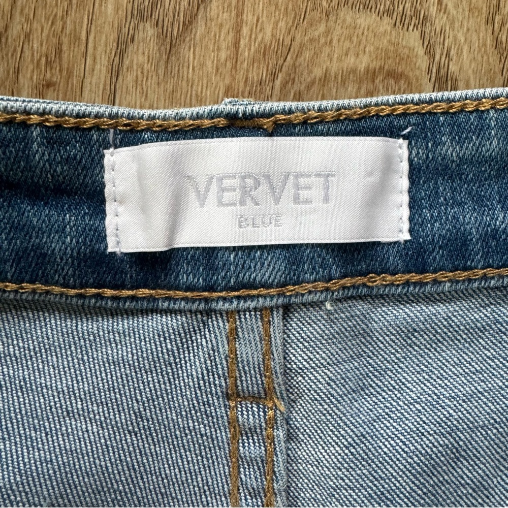 VERVET BY FLYING MONKEY Rebecca Blue Jean Shorts Distressed Frayed Hem High Rise - Picture 7 of 16